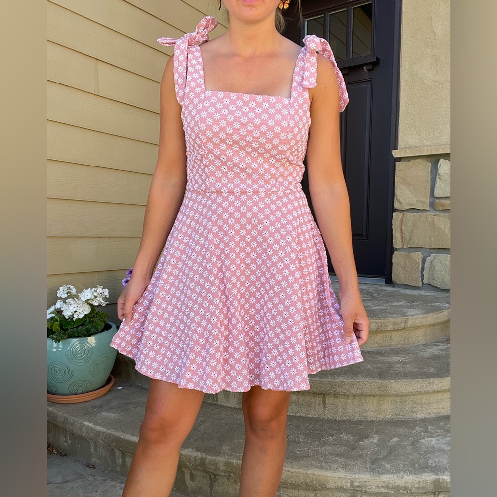 Vintage style pink embroidered flare sundress